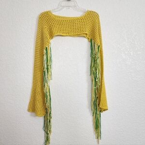 Yellow Crochet Ultra Short Crop Top Shrug Sweater One Size Festival Hippie Rave